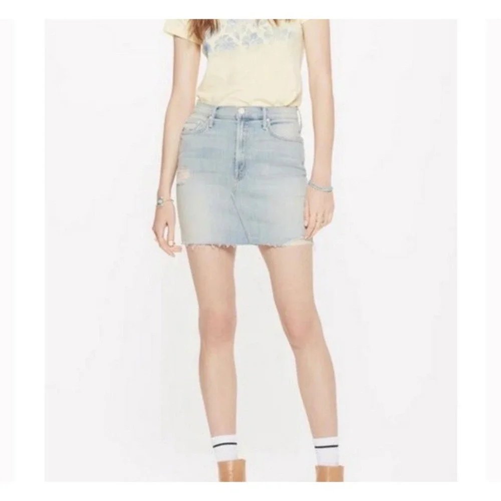 MOTHER The Sacred Mini‎ Fray Skirt Size 27 Written In The Sand Denim Mini Skirt